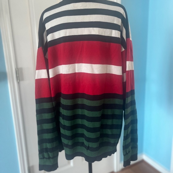 Vintage Tommy Hilfiger Navy White Red Green Striped Crew Neck Knit Sweater XL - Picture 2 of 8